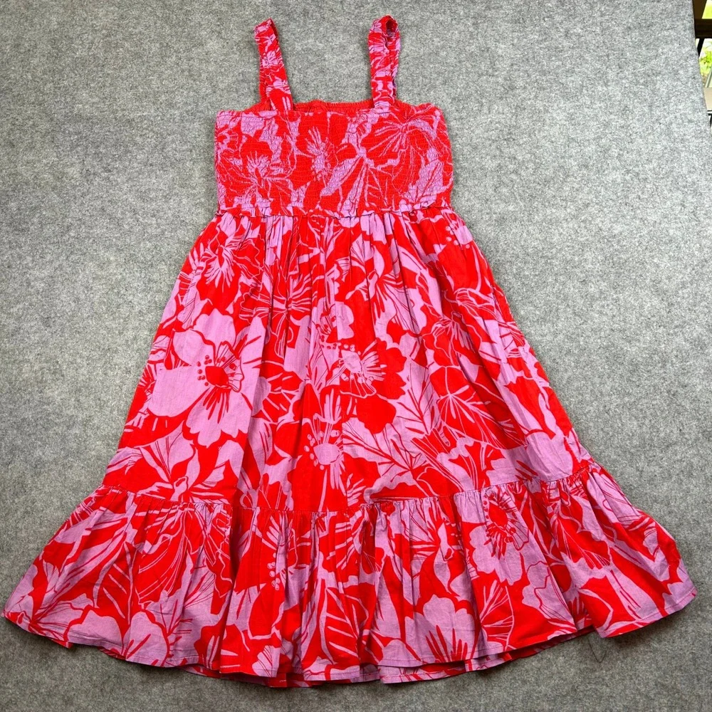 NWT Gap Kids Girls XXL 14-16 Red Pink Floral Smocked Tiered Midi Dress New